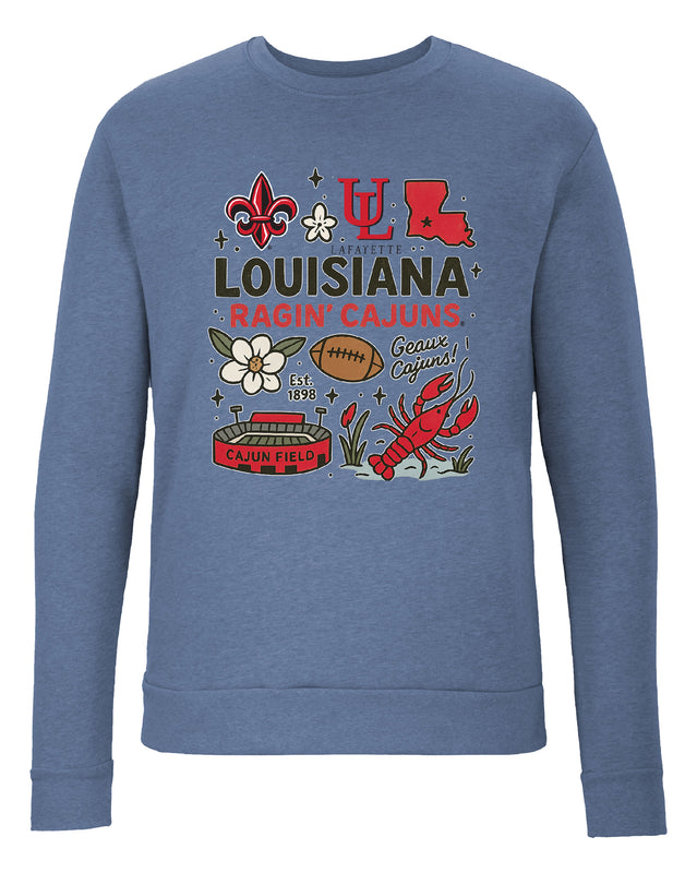 Louisiana at Lafayette Ragin' Cajuns Sweatshirt with Medley Design – Officially Licensed Crewneck Pullover Large Front