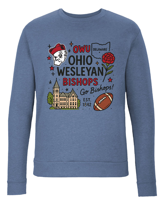 Ohio Wesleyan University Sweatshirt with Medley Design – Officially Licensed Crewneck Pullover Large Front