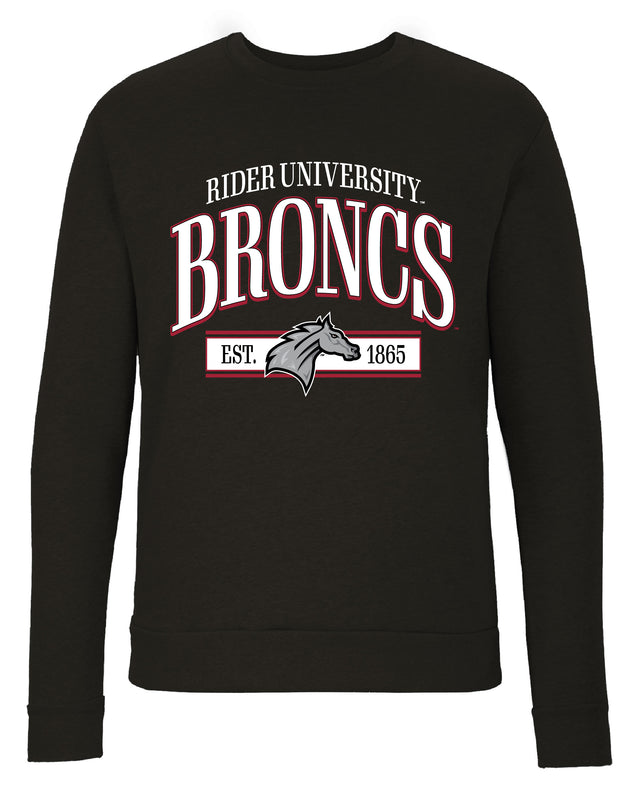 Rider University Broncs Sweatshirt with Mascot Graphics – Officially Licensed Crewneck Pullover Large Front