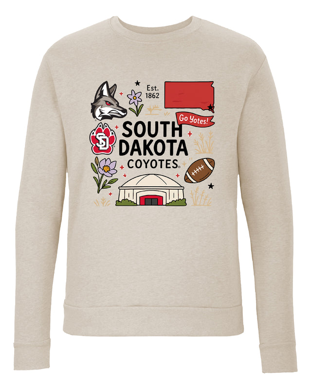 South Dakota Coyotes Sweatshirt with Medley Design – Officially Licensed Crewneck Pullover Large Front