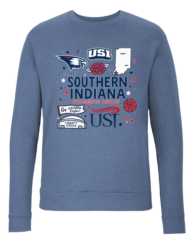 University of Southern Indiana Sweatshirt with Medley Design – Officially Licensed Crewneck Pullover Large Front