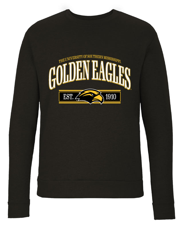 Southern Mississippi Golden Eagles Sweatshirt with Mascot Graphics – Officially Licensed Crewneck Pullover Large Front