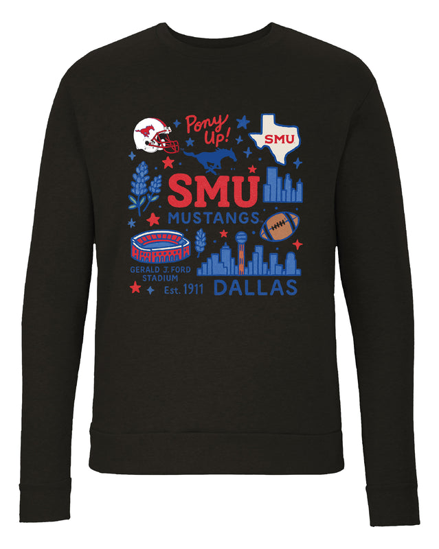 Southern Methodist University Sweatshirt with Medley Design – Officially Licensed Crewneck Pullover Large Front