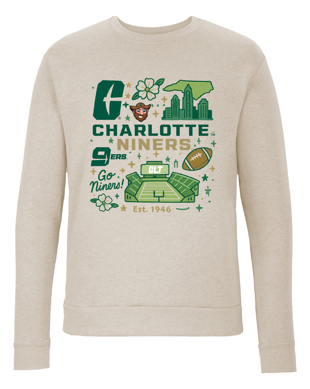 North Carolina Charlotte Forty-Niners Sweatshirt with Medley Design – Officially Licensed Crewneck Pullover Large Front