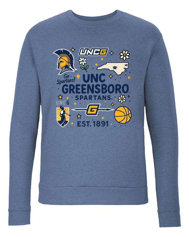 North Carolina Greensboro Spartans Sweatshirt with Medley Design – Officially Licensed Crewneck Pullover Large Front