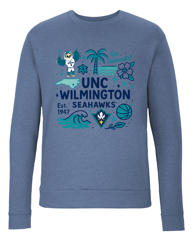 North Carolina Wilmington Seahawks Sweatshirt with Medley Design – Officially Licensed Crewneck Pullover Large Front