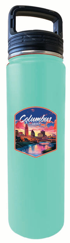 Columbus Ohio Sunset Cityscape Design Souvenir 32 oz Insulated Stainless Steel Tumbler Water Bottle with Screw on Lid Seafoam Single