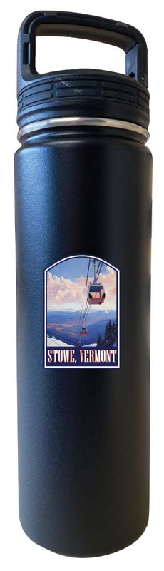 Stowe Mountain Vermont Design B Souvenir 32 oz Insulated Stainless Steel Tumbler Water Bottle with Screw on Lid Black 4-Pack