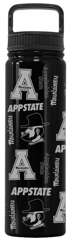 Appalachian State Officially Licensed 24 oz Engraved Insulated Tumbler Water Bottle with Screw on Lid Black