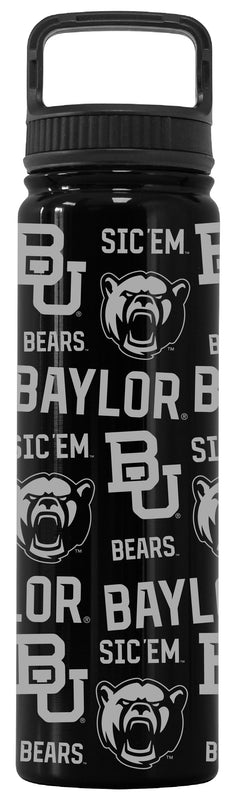 Baylor Bears Officially Licensed 24 oz Engraved Insulated Tumbler Water Bottle with Screw on Lid Black