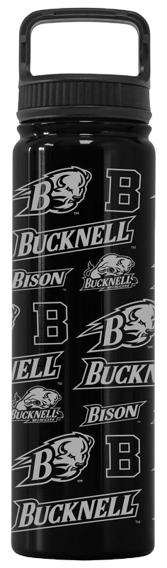 Bucknell University Bison Officially Licensed 24 oz Engraved Insulated Tumbler Water Bottle with Screw on Lid Black