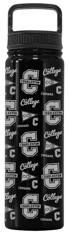 College of Charleston Officially Licensed 24 oz Engraved Insulated Tumbler Water Bottle with Screw on Lid Black