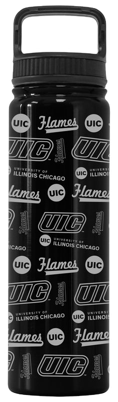 University of Illinois at Chicago Officially Licensed 24 oz Engraved Insulated Tumbler Water Bottle with Screw on Lid Black