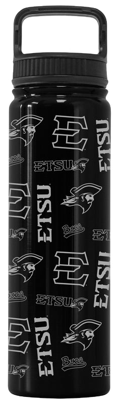 East Tennessee State University Officially Licensed 24 oz Engraved Insulated Tumbler Water Bottle with Screw on Lid Black