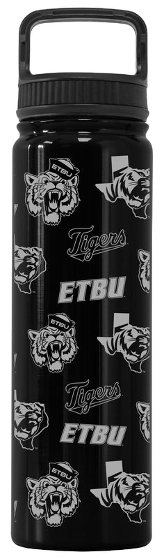 East Texas Baptist University Officially Licensed 24 oz Engraved Insulated Tumbler Water Bottle with Screw on Lid Black