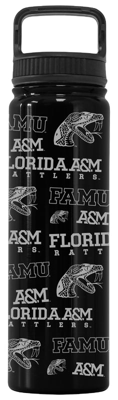Florida A&M Rattlers Officially Licensed 24 oz Engraved Insulated Tumbler Water Bottle with Screw on Lid Black