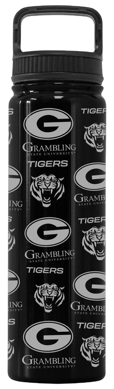 Grambling State Tigers Officially Licensed 24 oz Engraved Insulated Tumbler Water Bottle with Screw on Lid Black