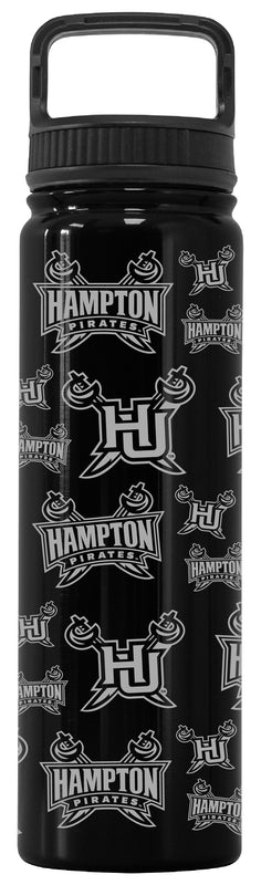 Hampton University Officially Licensed 24 oz Engraved Insulated Tumbler Water Bottle with Screw on Lid Black