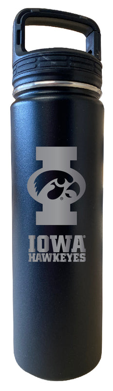 Iowa Hawkeyes 24 oz Engraved Insulated Stainless Steel Tumbler Water Bottle with Screw on Lid Officially Licensed Collegiate Product Black