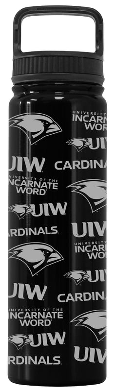 Incarnate Word Cardinals Officially Licensed 24 oz Engraved Insulated Tumbler Water Bottle with Screw on Lid Black