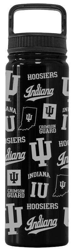 Indiana Hoosiers Officially Licensed 24 oz Engraved Insulated Tumbler Water Bottle with Screw on Lid Black