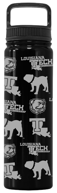 Louisiana Tech Bulldogs Officially Licensed 24 oz Engraved Insulated Tumbler Water Bottle with Screw on Lid Black