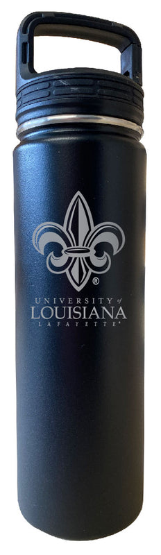 Louisiana at Lafayette 24 oz Engraved Insulated Stainless Steel Tumbler Water Bottle with Screw on Lid Officially Licensed Collegiate Product Black