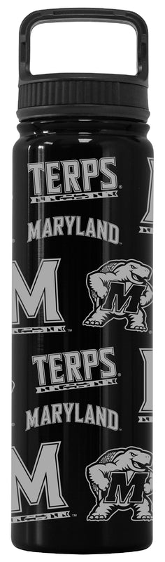 Maryland Terrapins Officially Licensed 24 oz Engraved Insulated Tumbler Water Bottle with Screw on Lid Black