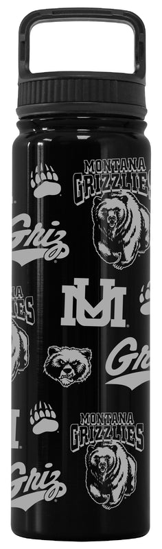 Montana University Officially Licensed 24 oz Engraved Insulated Tumbler Water Bottle with Screw on Lid Black
