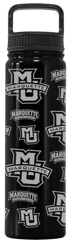 Marquette Golden Eagles Officially Licensed 24 oz Engraved Insulated Tumbler Water Bottle with Screw on Lid Black