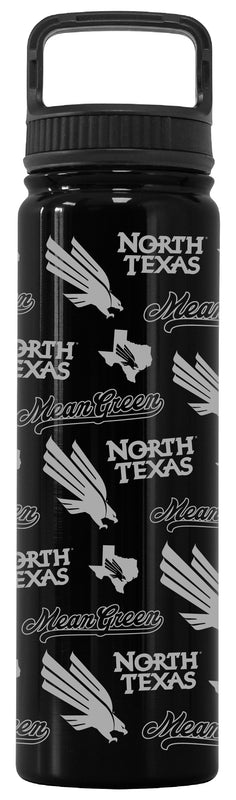 North Texas Officially Licensed 24 oz Engraved Insulated Tumbler Water Bottle with Screw on Lid Black