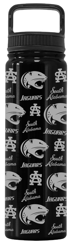 University of South Alabama Officially Licensed 24 oz Engraved Insulated Tumbler Water Bottle with Screw on Lid Black