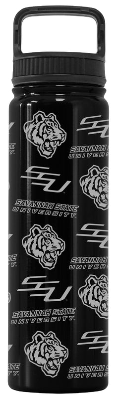 Savannah State University Officially Licensed 24 oz Engraved Insulated Tumbler Water Bottle with Screw on Lid Black