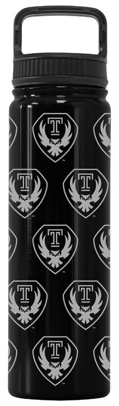Temple University Officially Licensed 24 oz Engraved Insulated Tumbler Water Bottle with Screw on Lid Black