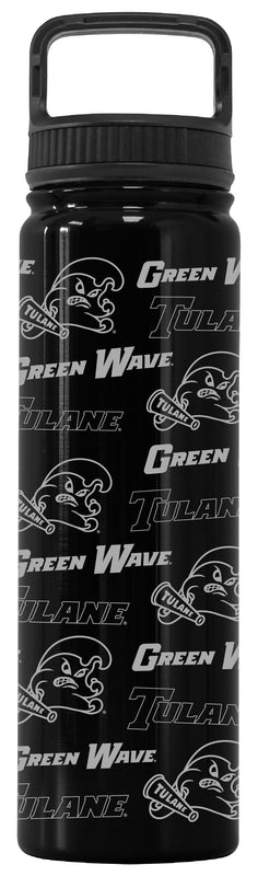 Tulane University Green Wave Officially Licensed 24 oz Engraved Insulated Tumbler Water Bottle with Screw on Lid Black