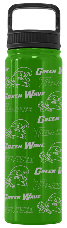 Tulane University Green Wave Officially Licensed 24 oz Engraved Insulated Tumbler Water Bottle with Screw on Lid Green
