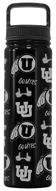 Utah Utes Officially Licensed 24 oz Engraved Insulated Tumbler Water Bottle with Screw on Lid Black