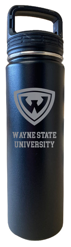 Wayne State 24 oz Engraved Insulated Stainless Steel Tumbler Water Bottle with Screw on Lid Officially Licensed Collegiate Product Black