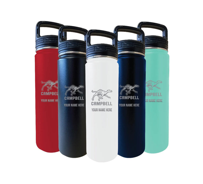 Campbell University Fighting Camels Customizable 24 oz Engraved Insulated Stainless Steel Water Bottle with Screw on Lid
