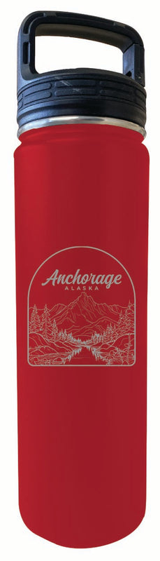 Anchorage Alaska Souvenir 32 oz Engraved Insulated Stainless Steel Tumbler Water Bottle with Screw on Lid Red Single Unit