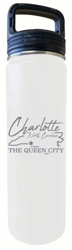 Charlotte North Carolina Souvenir 32 oz Engraved Insulated Stainless Steel Tumbler Water Bottle with Screw on Lid White 4-Pack
