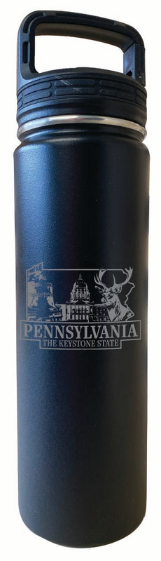 Pennsylvania Souvenir 32 oz Engraved Insulated Stainless Steel Tumbler Water Bottle with Screw on Lid Black Single Unit