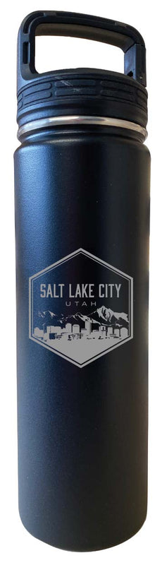 Salt Lake City Utah Souvenir 32 oz Engraved Insulated Stainless Steel Tumbler Water Bottle with Screw on Lid Black 4-Pack
