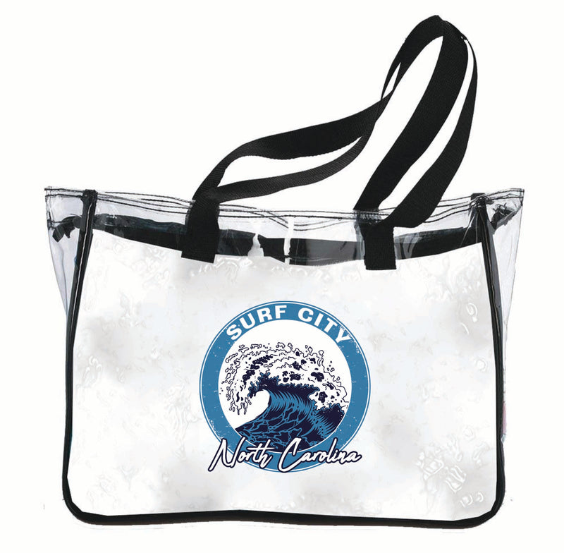 Surf City North Carolina Wave Design Souvenir Clear Tote Bag