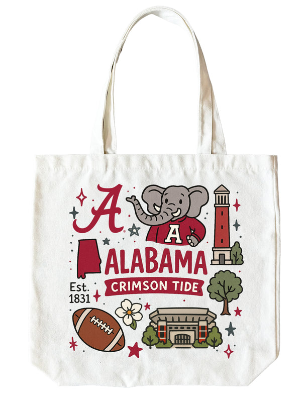 Alabama Crimson Tide 15" x 15" Canvas Tote Bag Officially Licensed