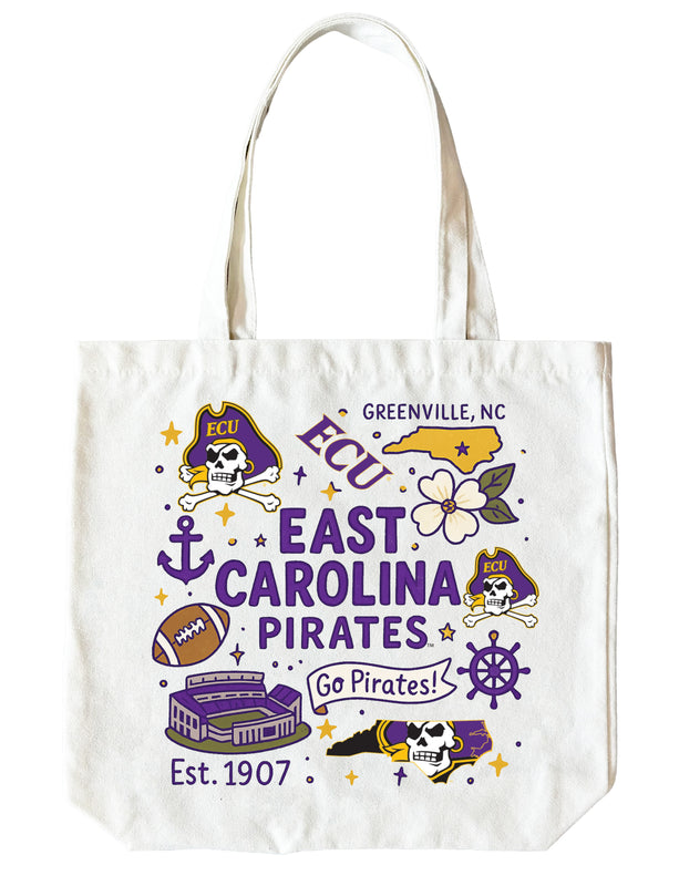 East Carolina Pirates 15" x 15" Canvas Tote Bag Officially Licensed