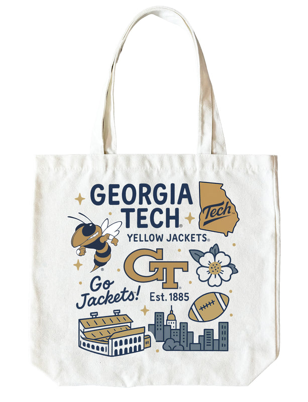 Georgia Tech Yellow Jackets 15" x 15" Canvas Tote Bag Officially Licensed
