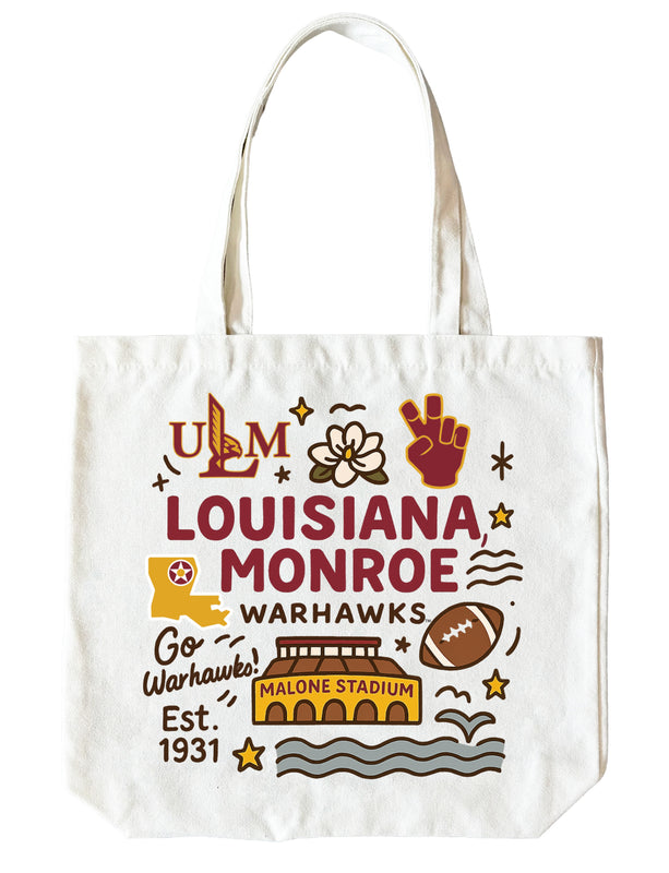 University of Louisiana Monroe 15" x 15" Canvas Tote Bag Officially Licensed
