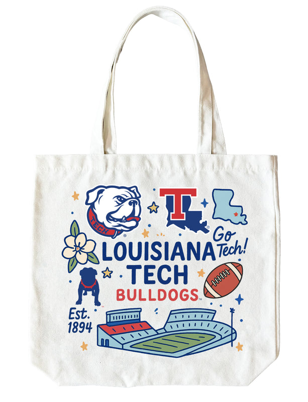 Louisiana Tech Bulldogs 15" x 15" Canvas Tote Bag Officially Licensed
