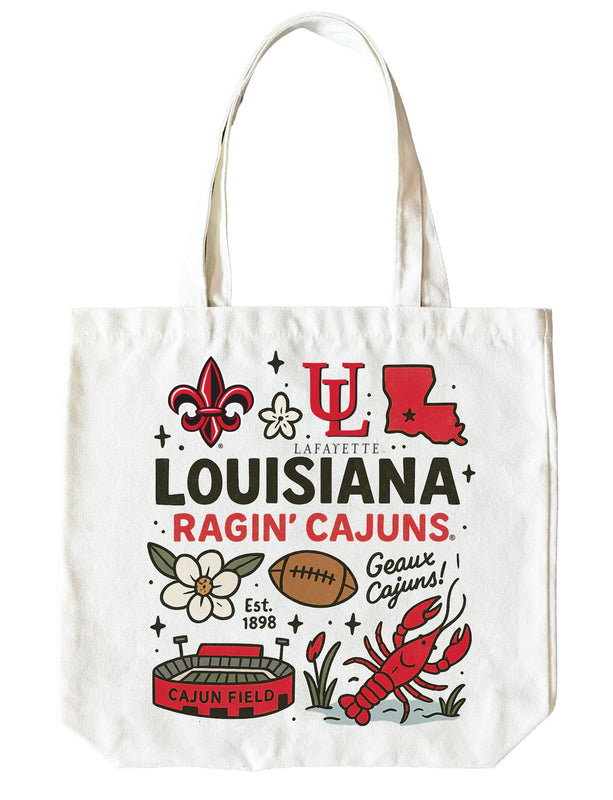 Louisiana at Lafayette Ragin' Cajuns 15" x 15" Canvas Tote Bag Officially Licensed